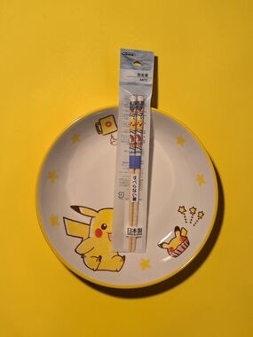 Pikachu Ceramic  Rice Plate with Matching Chopsticks
